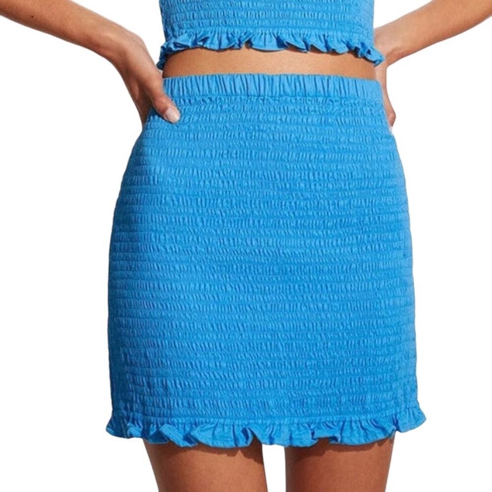 Faithfull the Brand Esti Shirred Mini Skirt Turquoise Blue NWT 2 XS Resort Boho